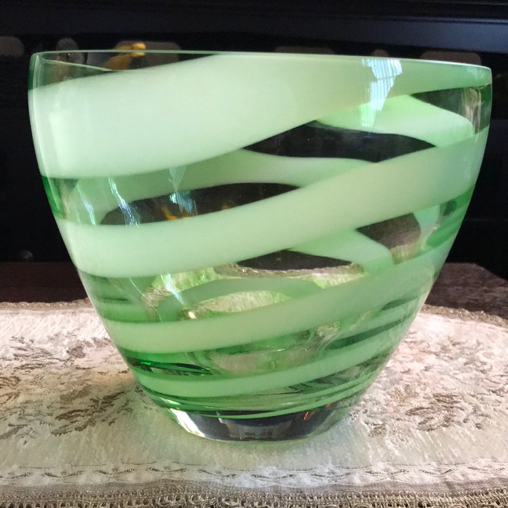 LARGE GREEN SWIRL HANDMADE BOWL from Poland